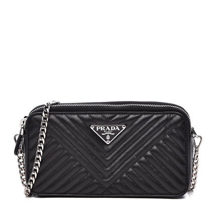 Prada Nappa Impunture Diagramme Mini Double Zip Chain Crossbody Bag Black 1 of 12