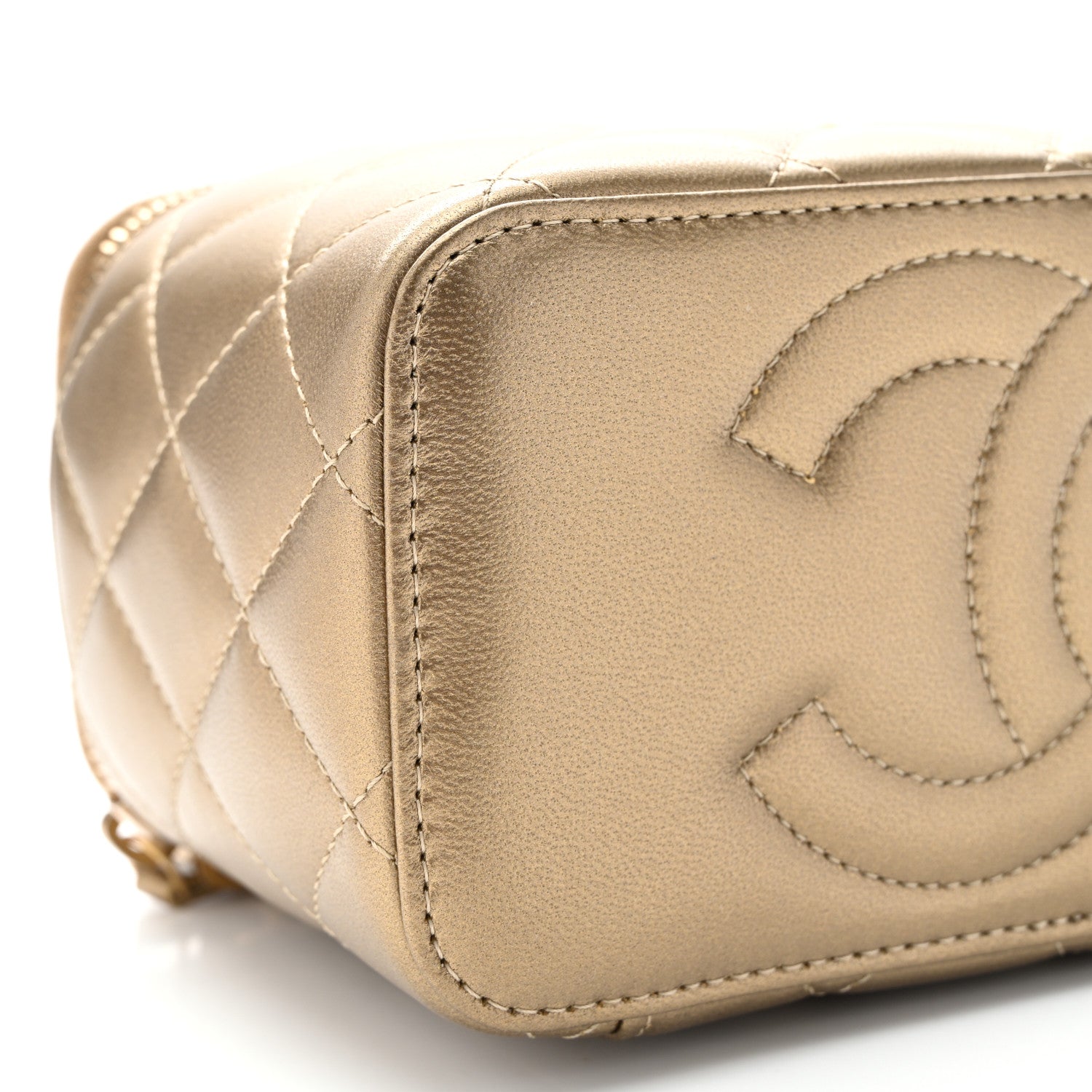 Chanel Metallic Lambskin Quilted Small CC Dynasty Vanity Case With Chain Gold 9 of 10