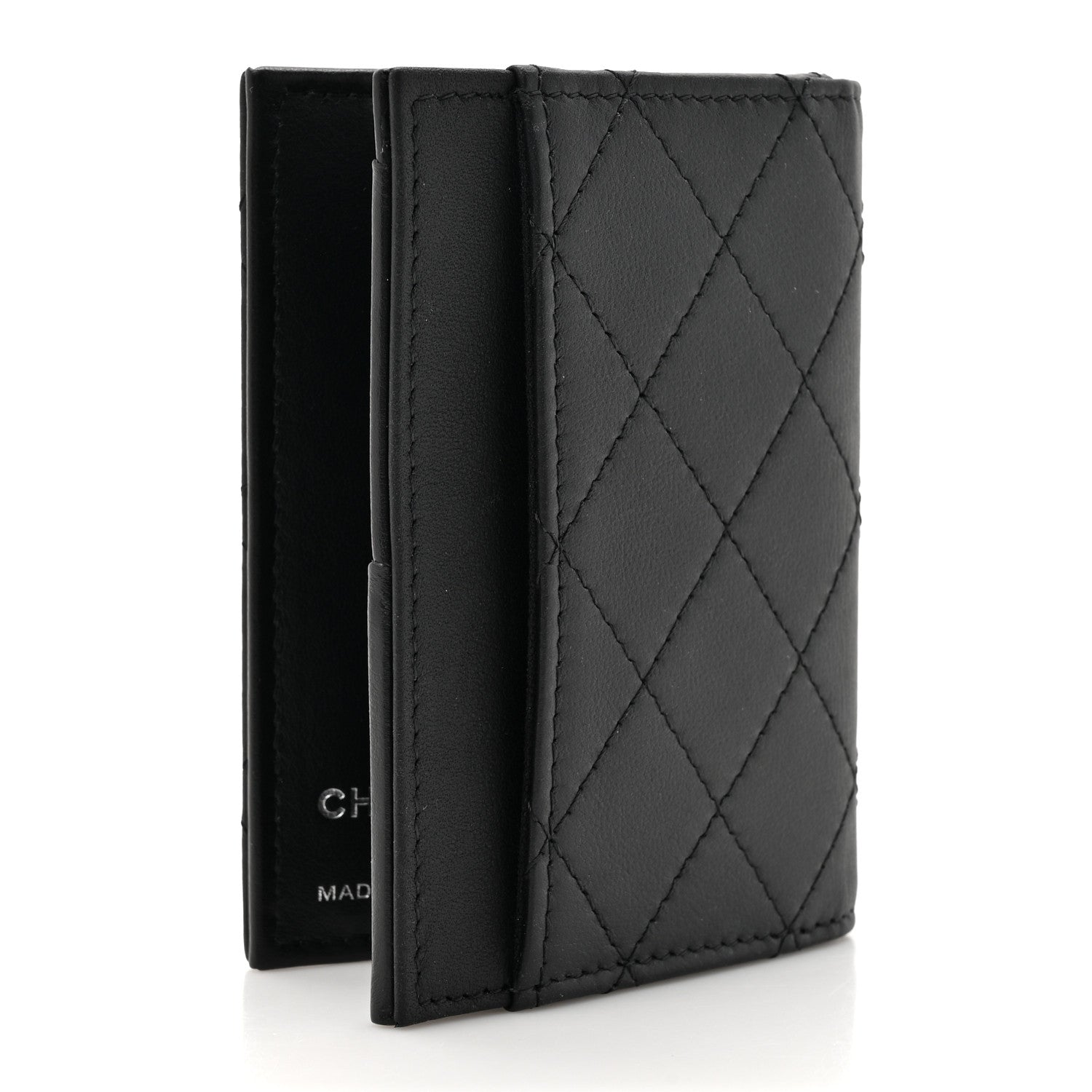 Chanel Grained Calfskin Quilted Card Holder Wallet So Black