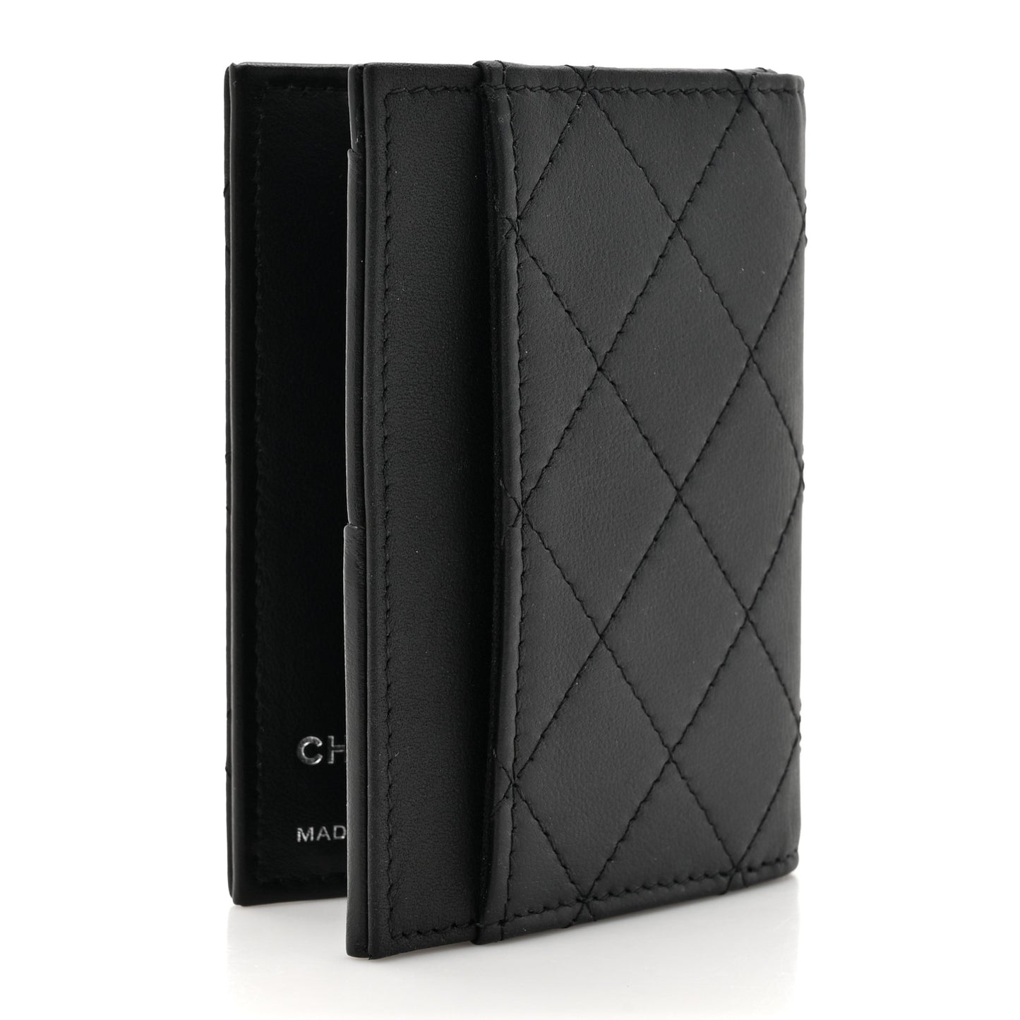 Grained Calfskin Quilted Card Holder Wallet So Black