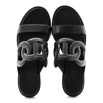 Hermes Nappa Lagune Sandals 38 Black 2 of 9