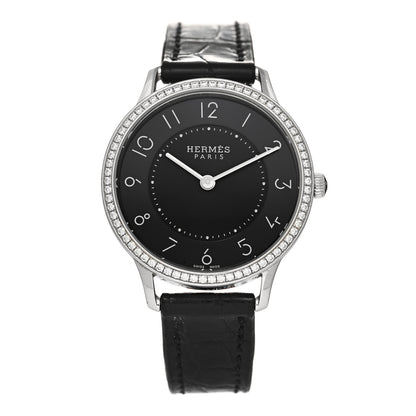 Hermes Stainless Steel Alligator Diamond 25mm Slim d'Hermes Quartz Watch Noir 2 of 10