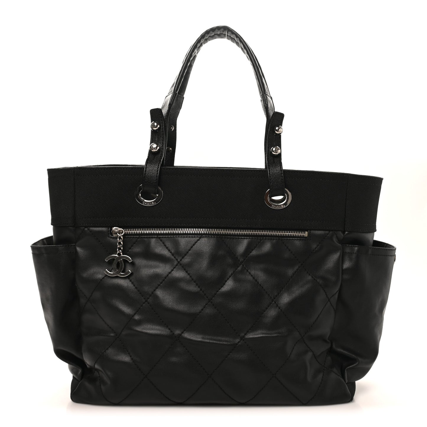 Coated Canvas Quilted Large Paris Biarritz Tote Black
