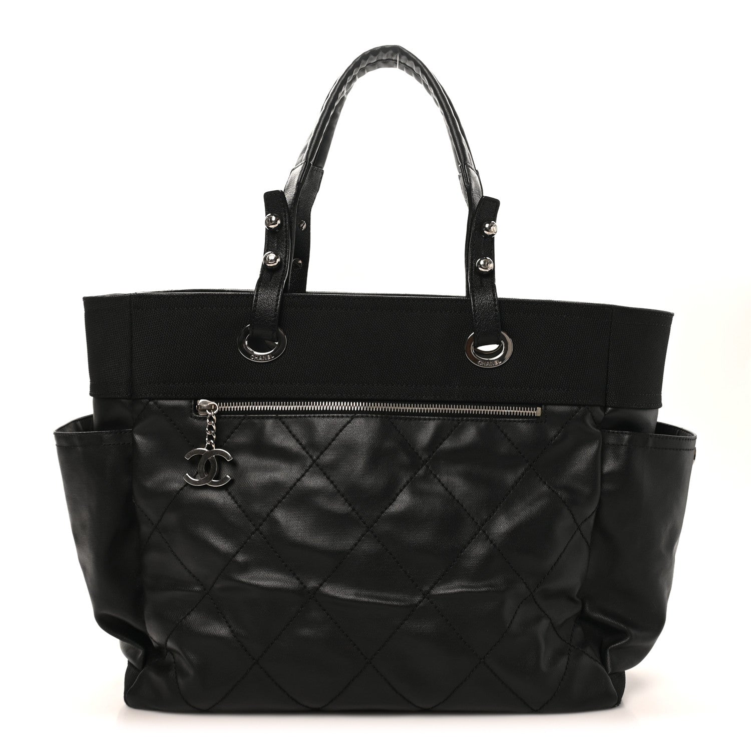 Chanel Coated Canvas Quilted Large Paris Biarritz Tote Black 1 of 10
