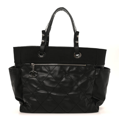 Chanel Coated Canvas Quilted Large Paris Biarritz Tote Black 1 of 10