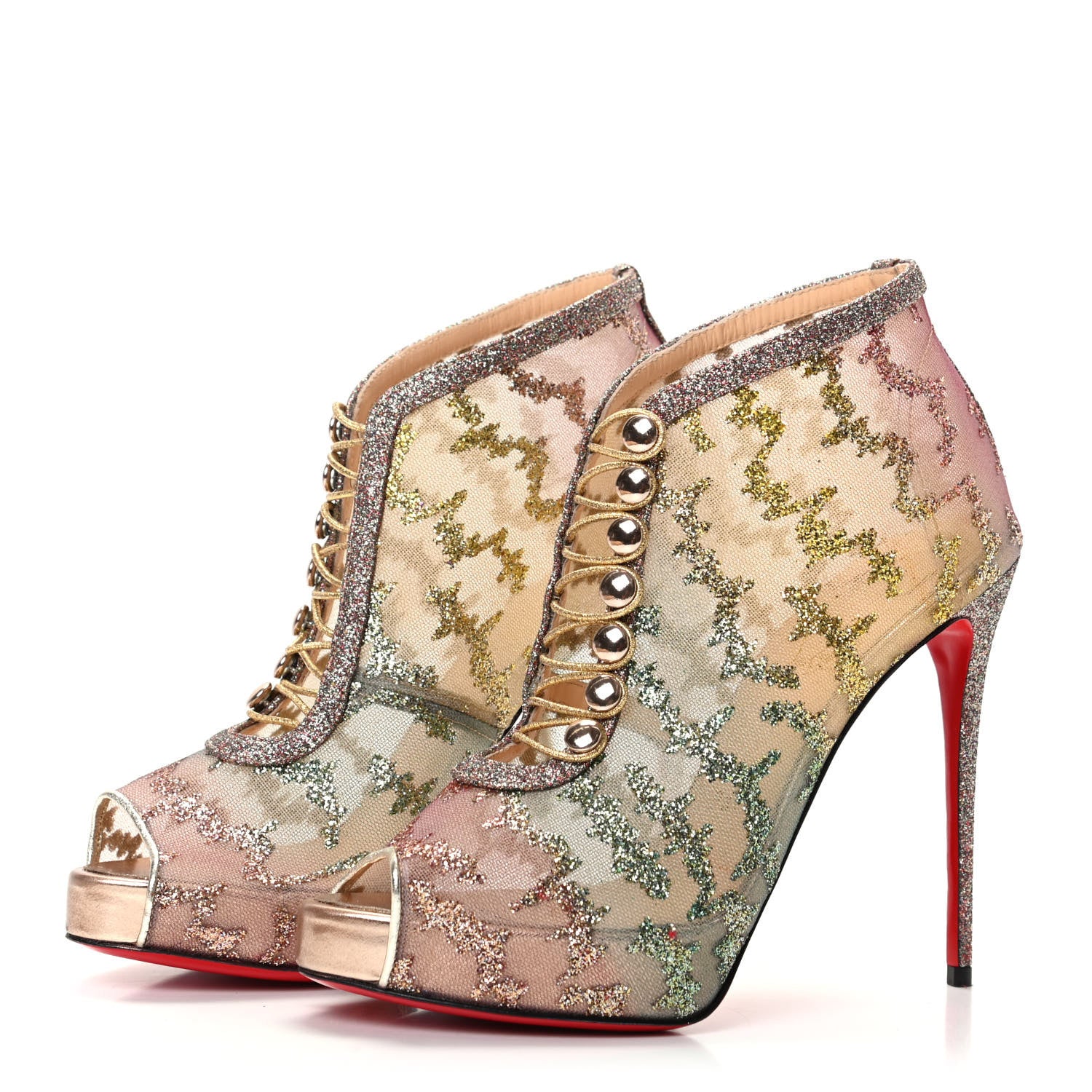 Christian Louboutin Rete Tulle Top Top 120 Ankle Boots 37 Multicolor 2 of 8