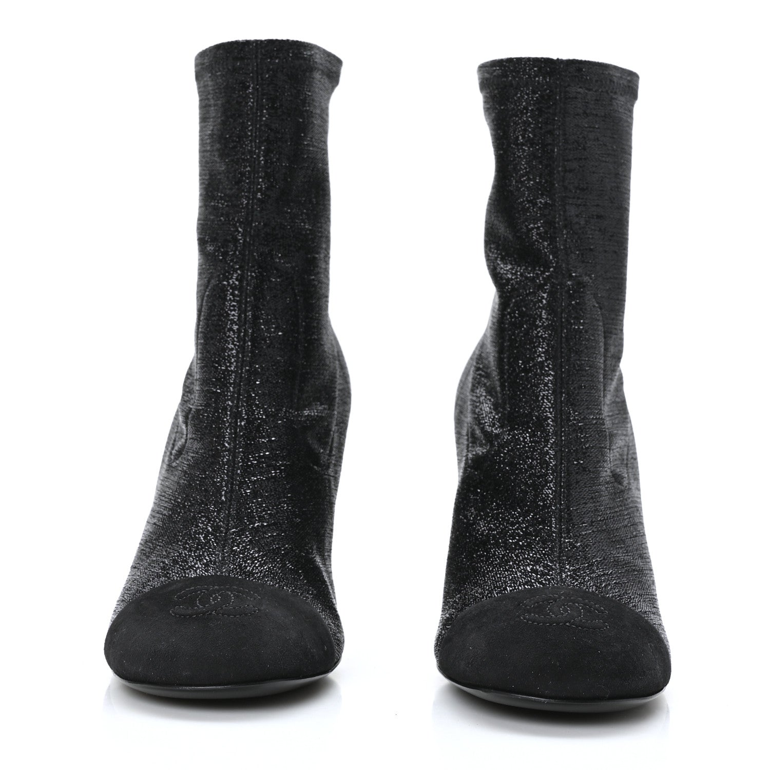 Chanel Fabric Suede Kidskin CC Cap Toe Short Boots 38.5 Black 2 of 6