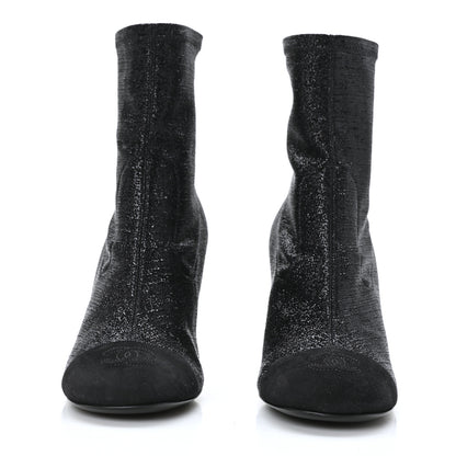 Chanel Fabric Suede Kidskin CC Cap Toe Short Boots 38.5 Black 2 of 6