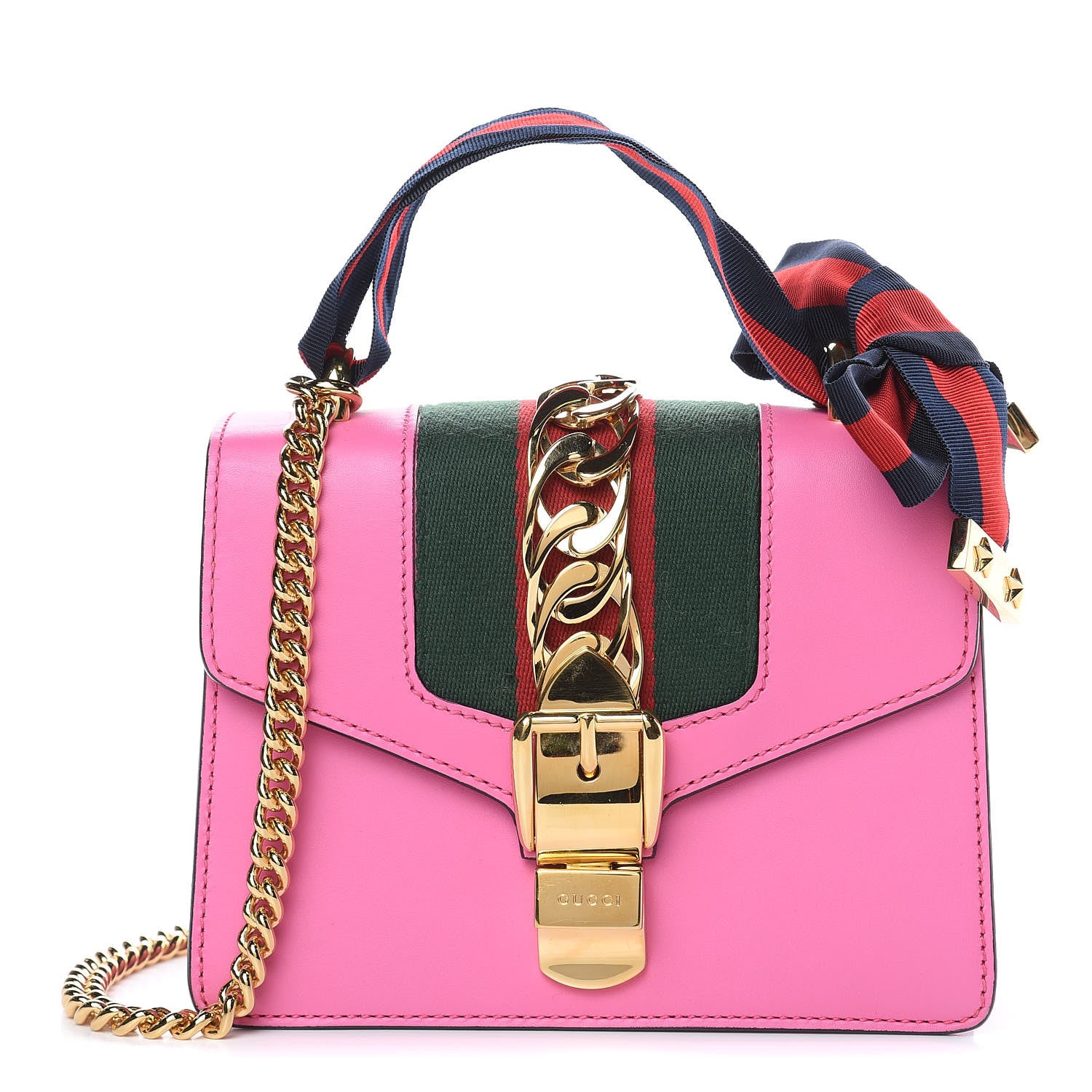 Gucci Vitello Fontanella Web Mini Sylvie Chain Shoulder Bag Pink Tropical Flower 1 of 12