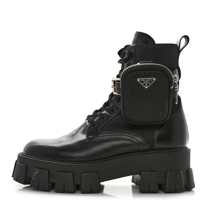 Prada Spazzolato Rois Nylon Metal Triangle Logo Monolith Pouch Pocket 55mm Boots 39 Black 1 of 12