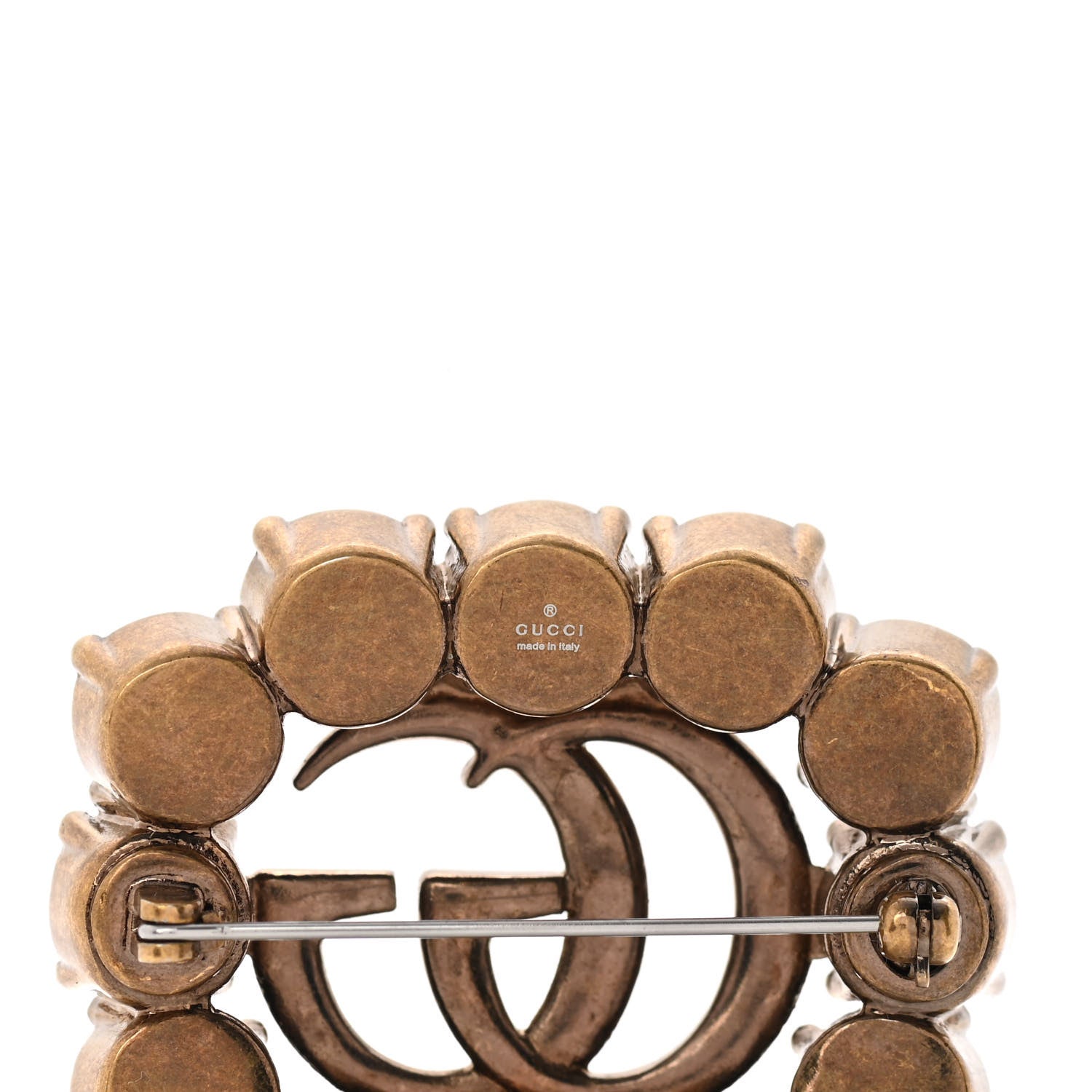 Gucci Metal Crystal Double G Brooch Aged Gold 4 of 6