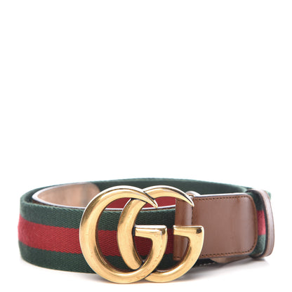 Gucci Nylon Calfskin Double G Web 40mm Belt 90 36 Green Red Cuir 1 of 10