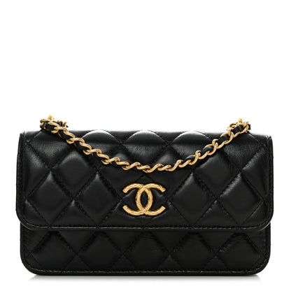 Chanel Lambskin Quilted Dynasty Flap Phone Holder With Chain Black 1 of 13