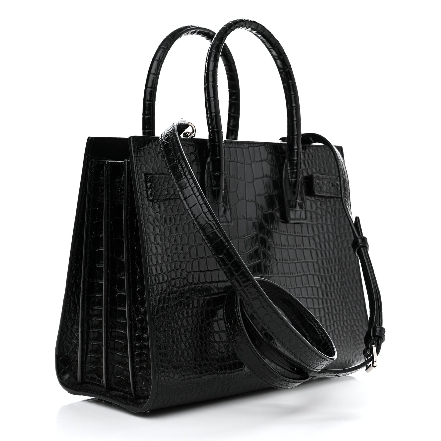 Calfskin Crocodile Embossed Baby Sac De Jour Black