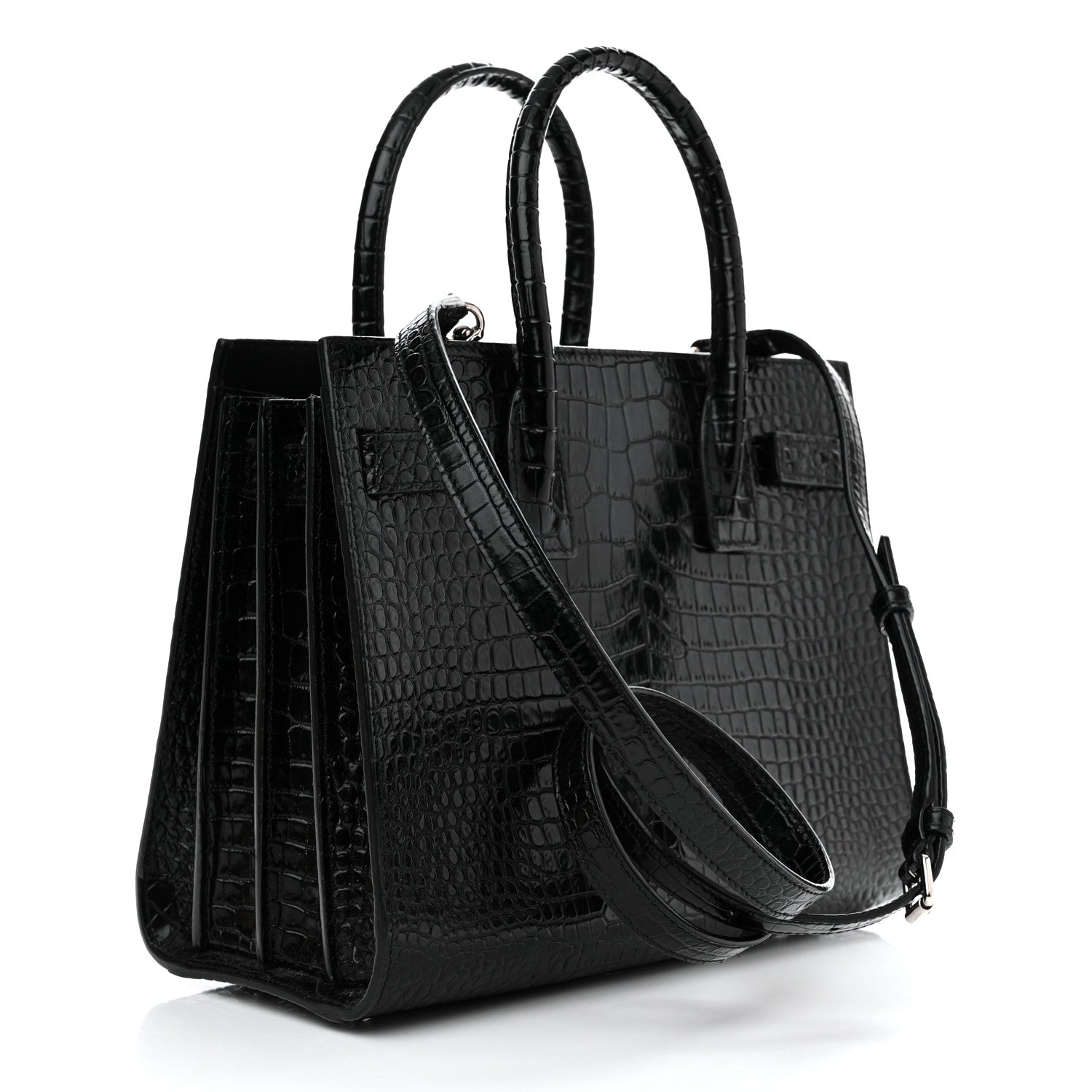 Saint Laurent Calfskin Crocodile Embossed Baby Sac De Jour Black 3 of 14