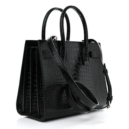Saint Laurent Calfskin Crocodile Embossed Baby Sac De Jour Black 3 of 14