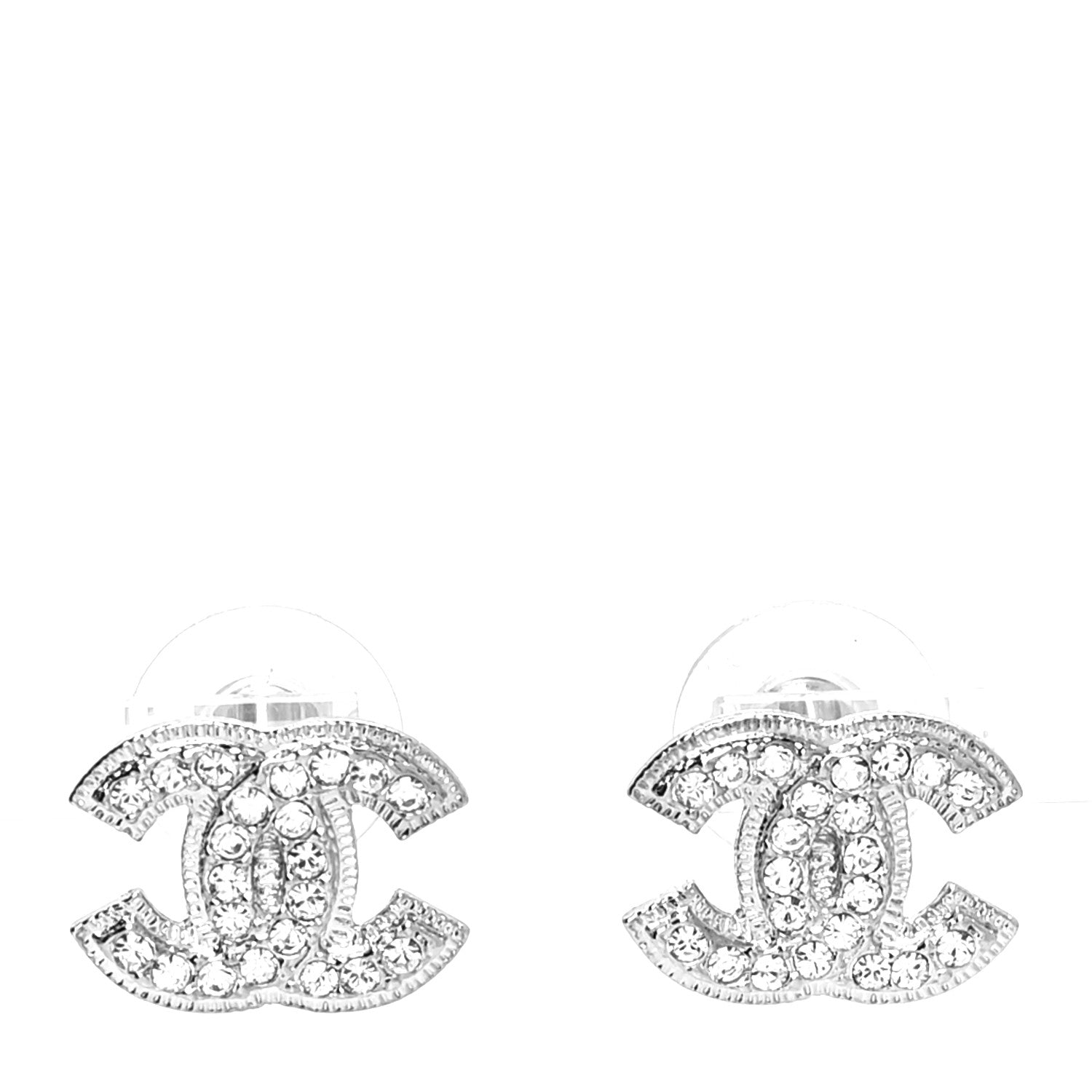 Chanel Crystal Timeless CC Earrings Silver 1 of 4