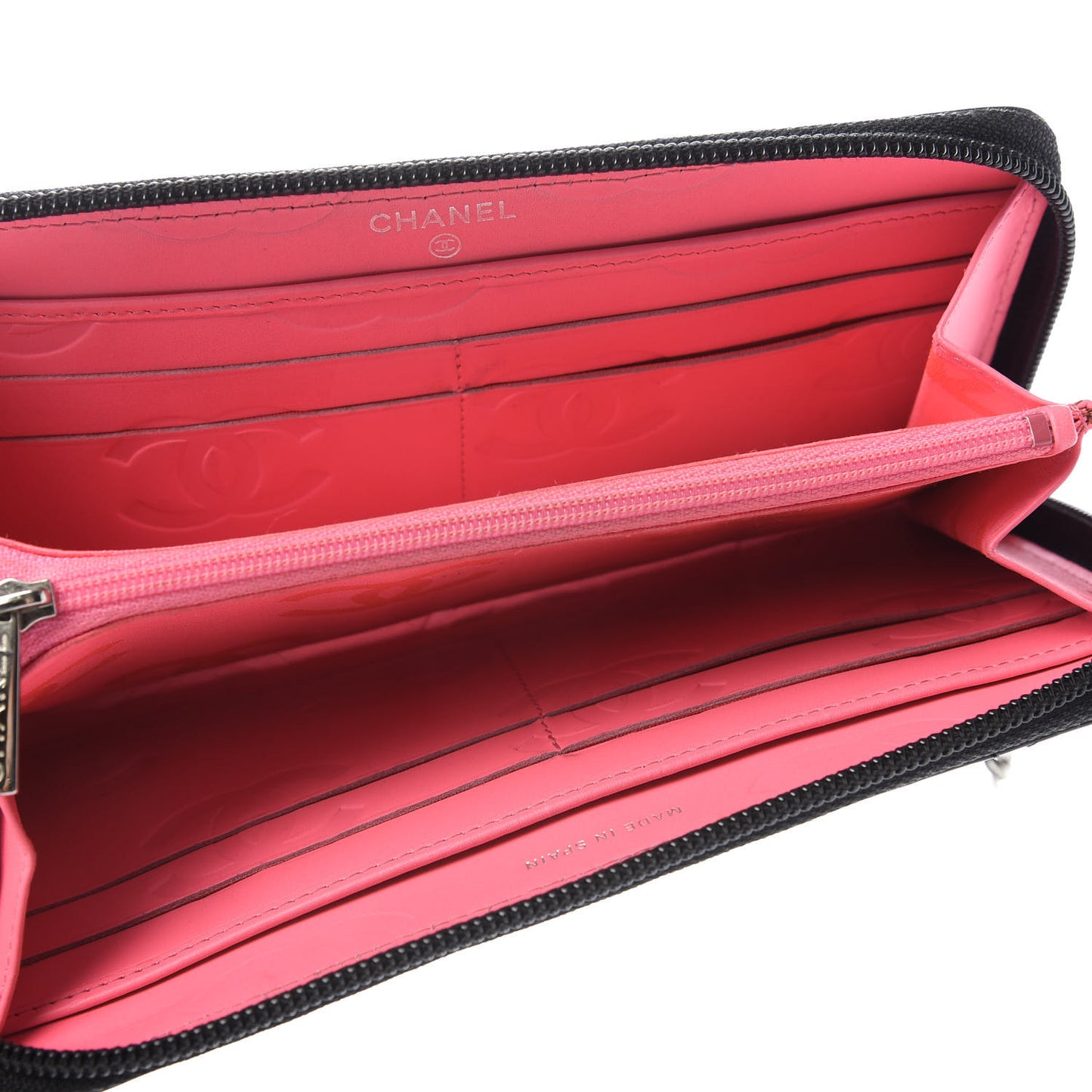 Calfskin Quilted Cambon Large Gusset Zip Around Wallet Black