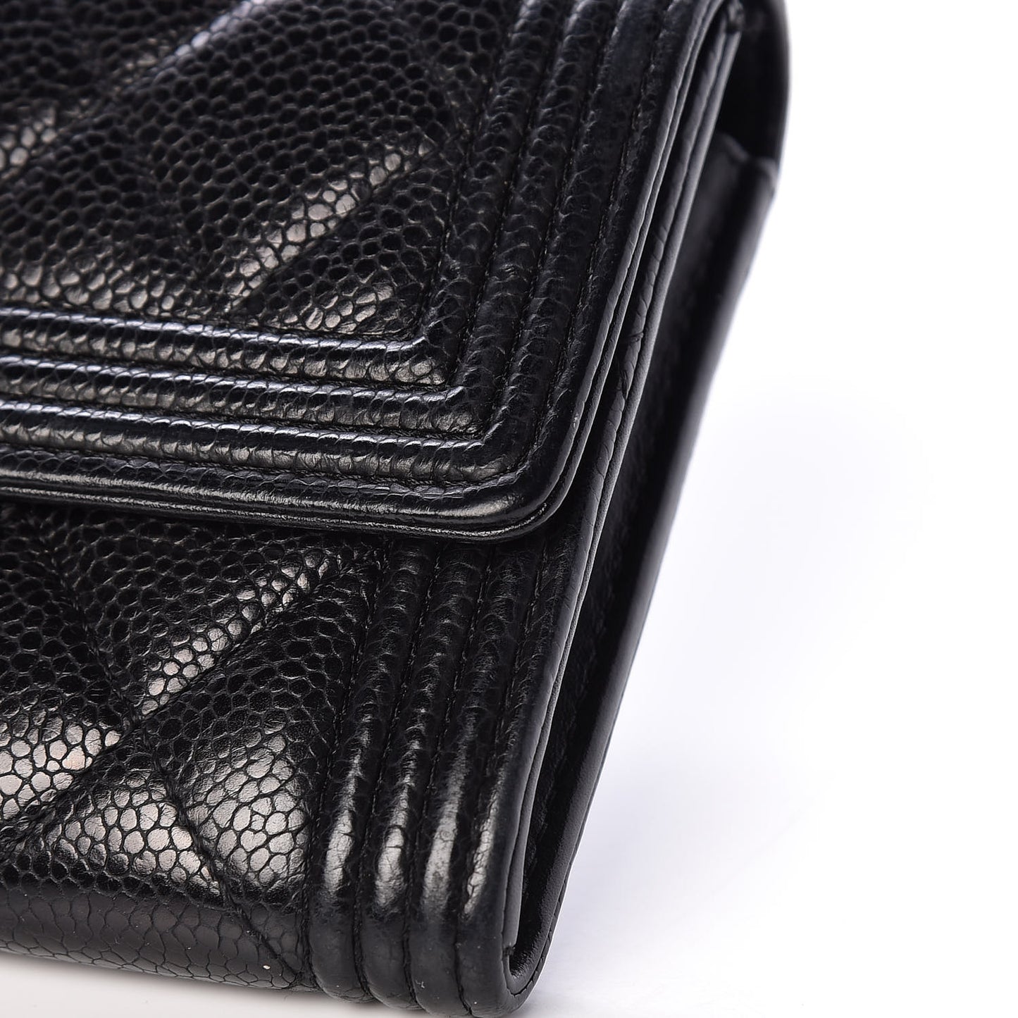 Caviar Quilted Large Boy Gusset Flap Wallet Black