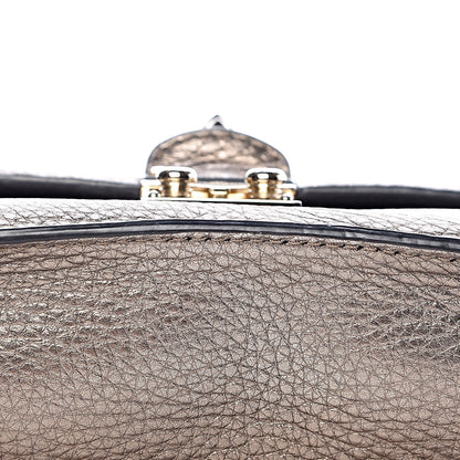 Valentino Garavani Metallic Vitello Medium Glam Lock Rockstud Flap Sasso 9 of 10