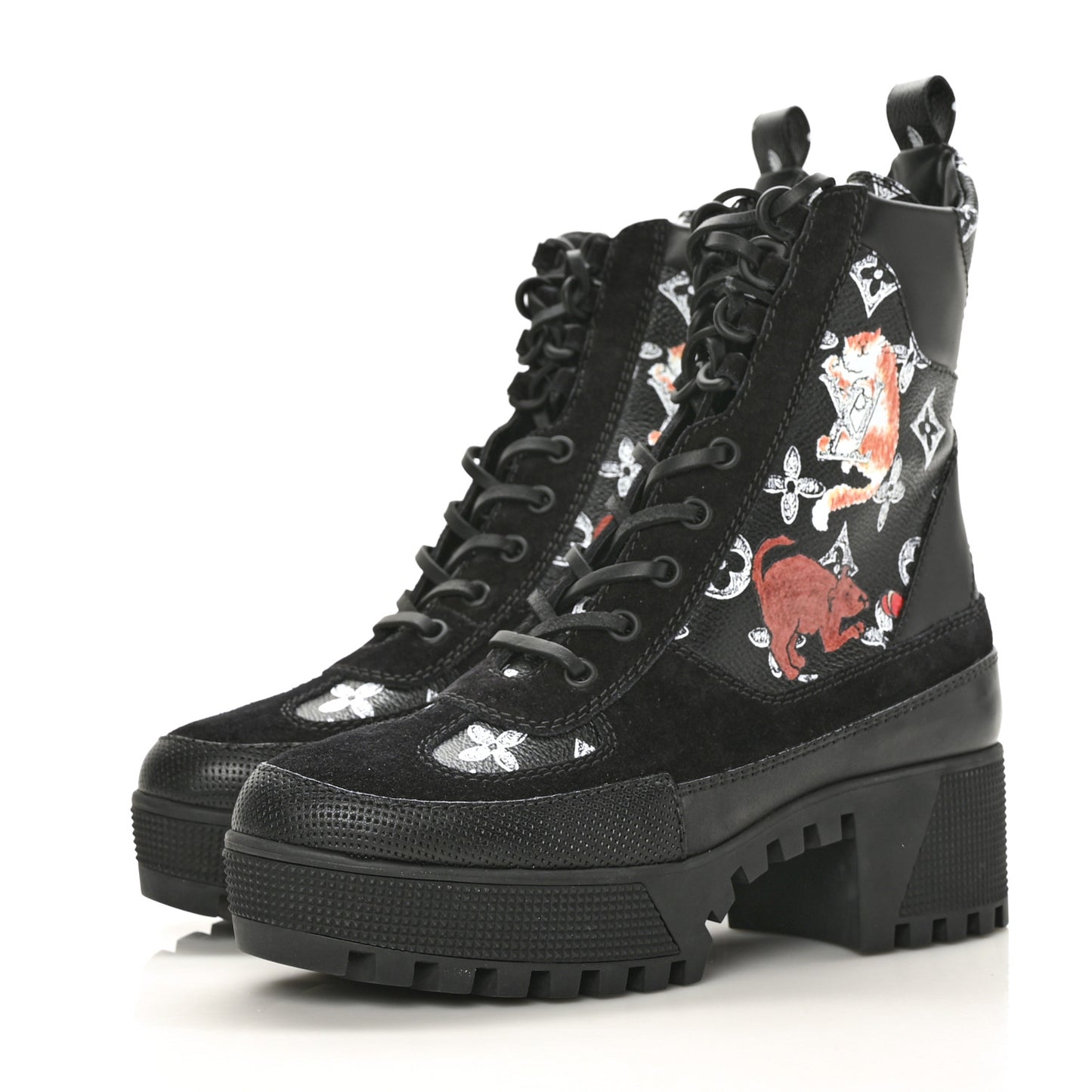 Suede Calfskin Catogram Laureate Platform Desert Boots 36.5 Black
