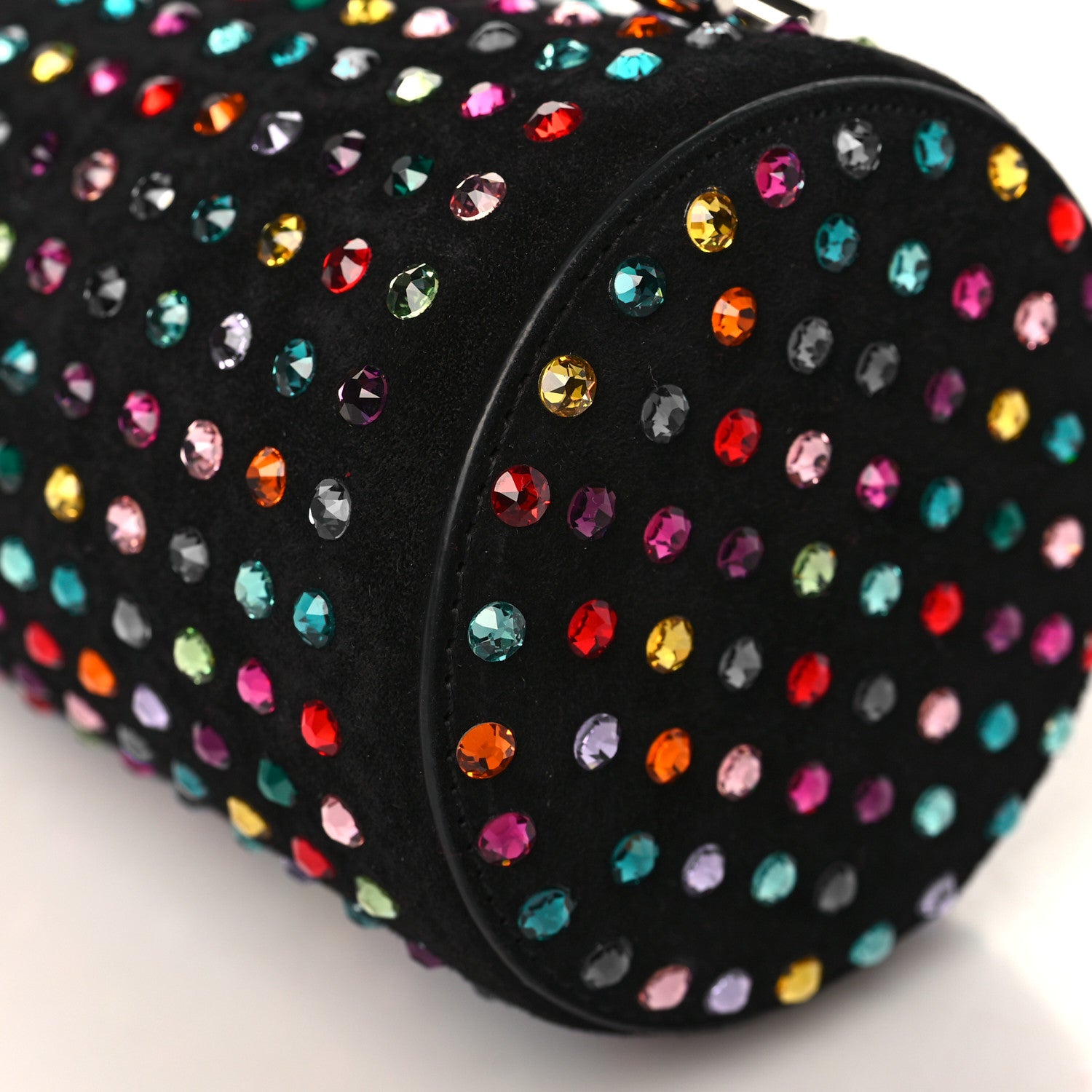 Christian Louboutin Calfskin Suede Strass Mini Marie Jane Bucket Black Multicolor 7 of 8