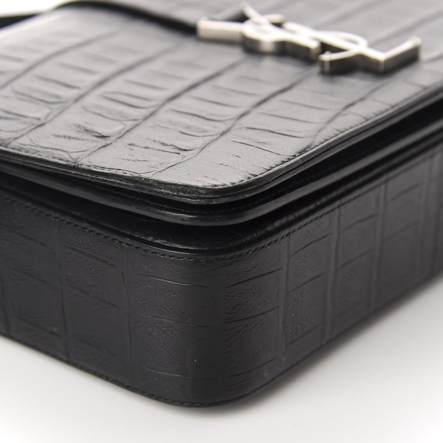 Calfskin Crocodile Embossed Medium Monogram Universite Bag Black