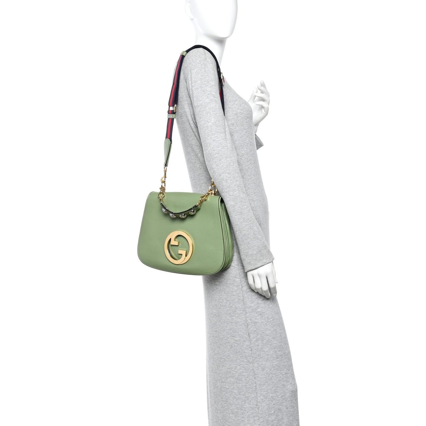 Roxy Calfskin Web Medium Blondie Top Handle Shoulder Flap Bag Salamander Green