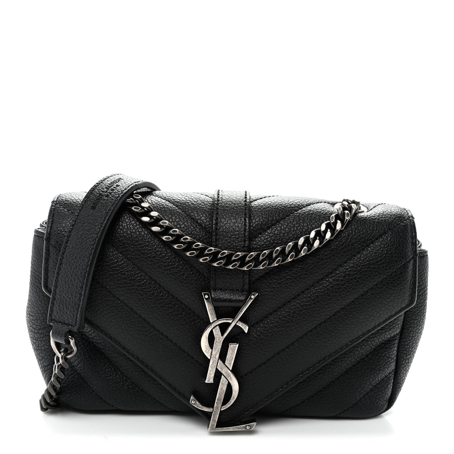 Grained Calfskin Matelasse Chevron Classic Monogram Baby Chain Bag Black