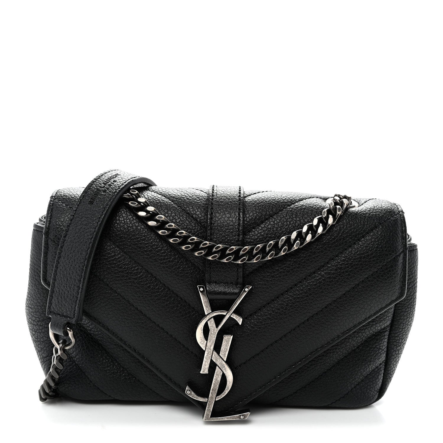 Saint Laurent Grained Calfskin Matelasse Chevron Classic Monogram Baby Chain Bag Black 1 of 10