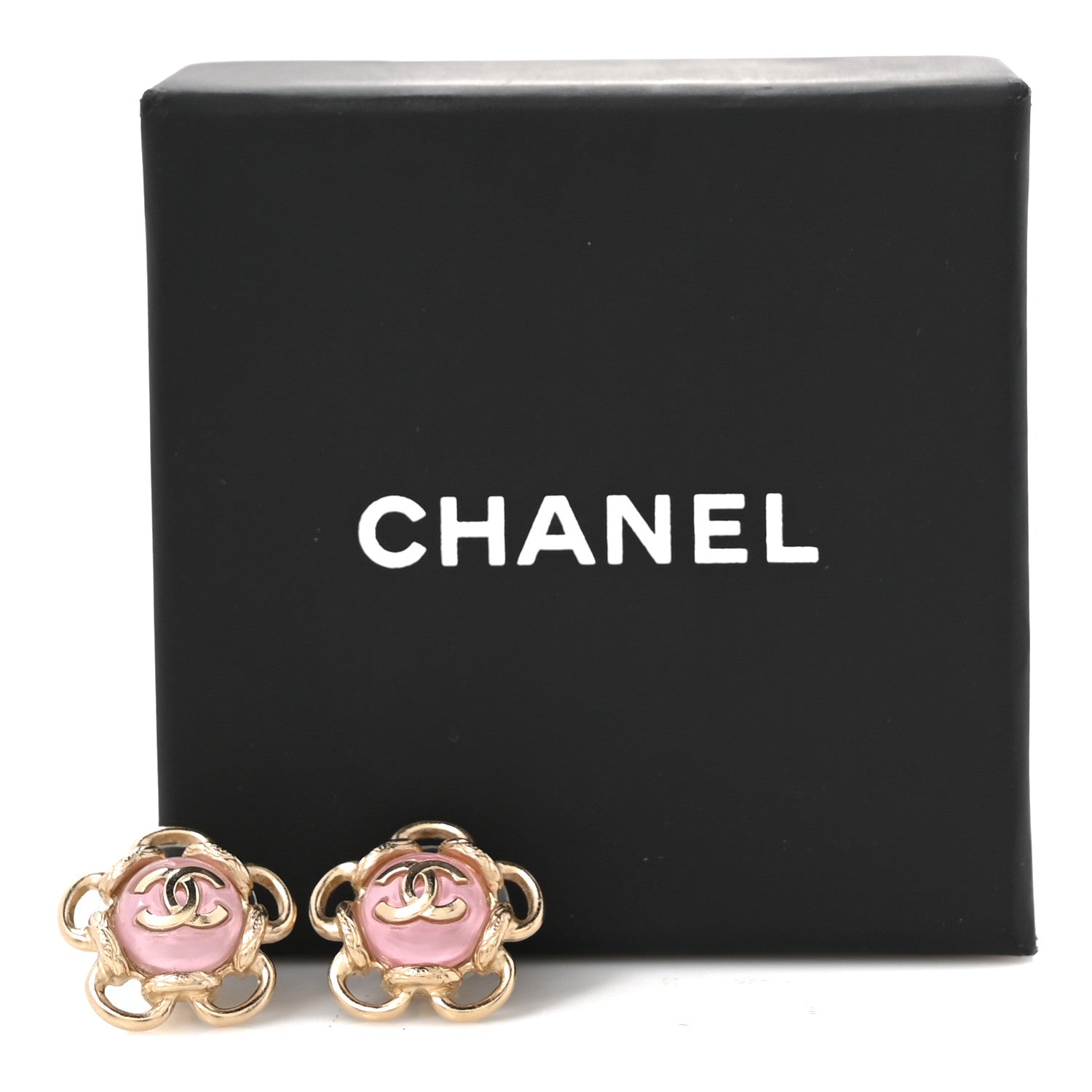 Chanel Resin CC Flower Earrings Gold Pink 5 of 5