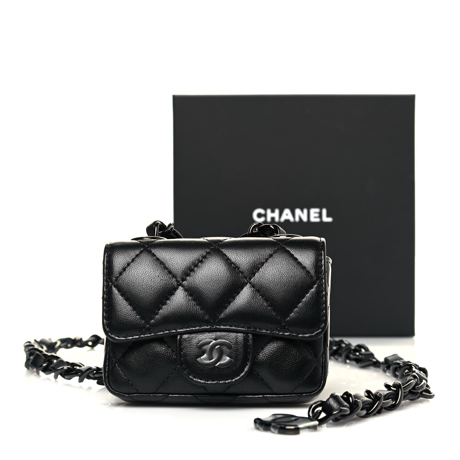 Chanel Lambskin Quilted Mini Chain Belt Bag Black 13 of 13