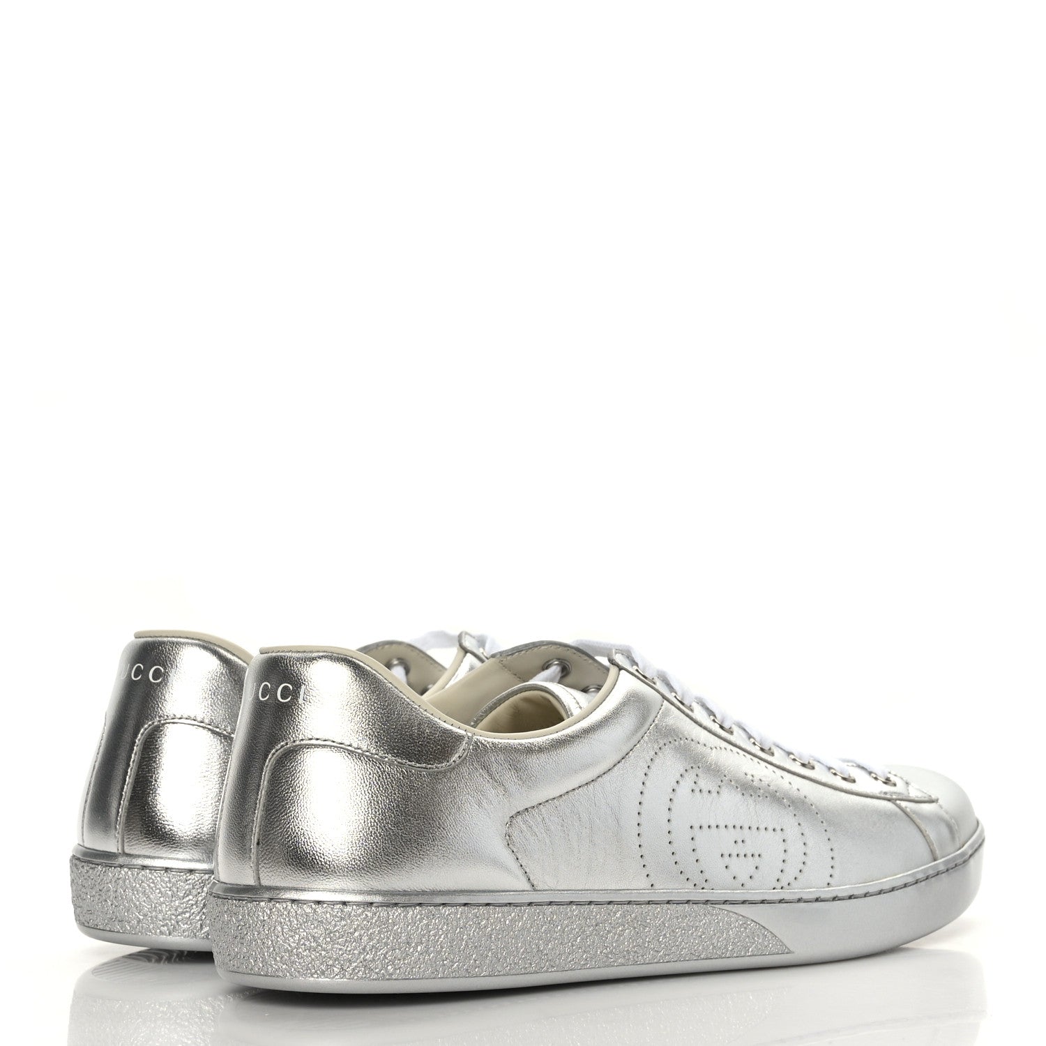 Gucci Metallic Nappa Interlocking G Perforated Mens Ace Sneakers 10 Argento 4 of 8