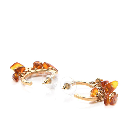 Chanel Brushed Metal Bead CC Hoop Earrings Gold 3 of 5