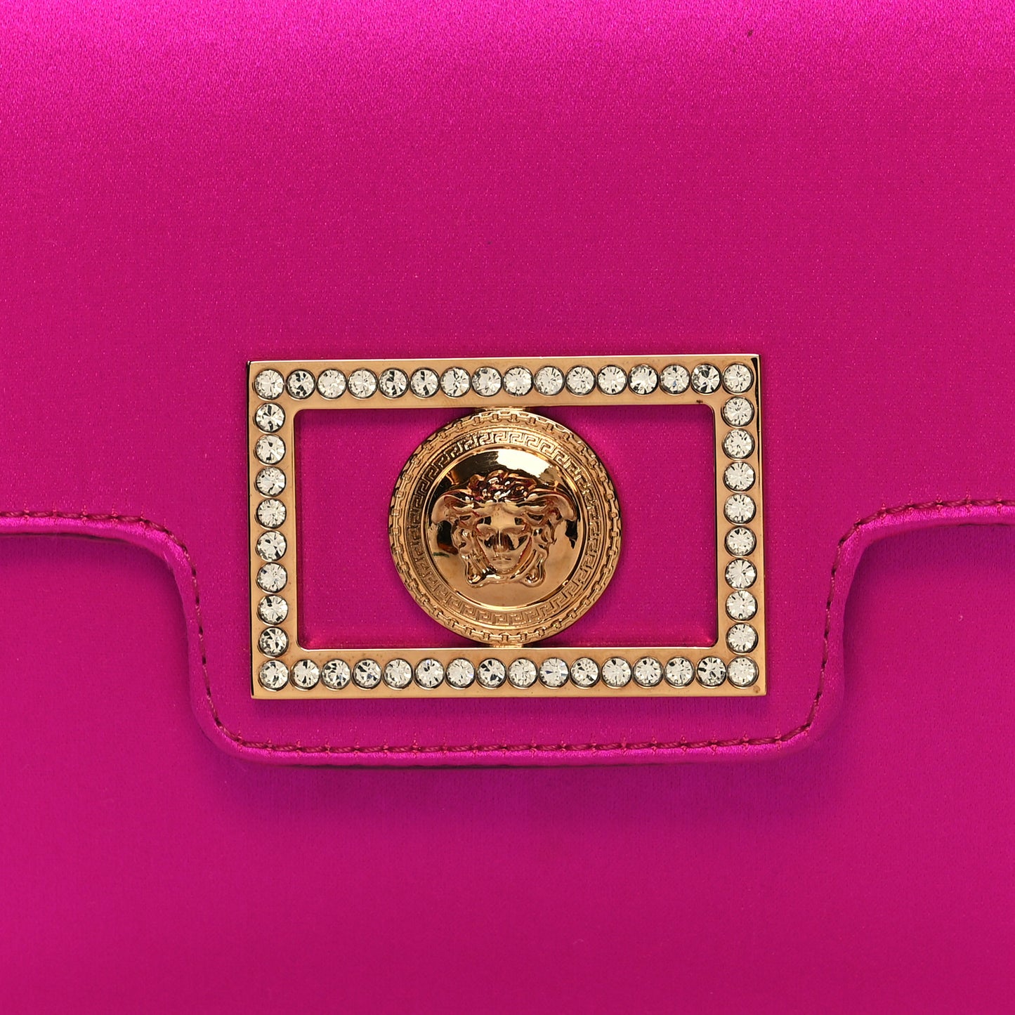Satin Crystal Embellished La Medusa Pouch On Chain Pink