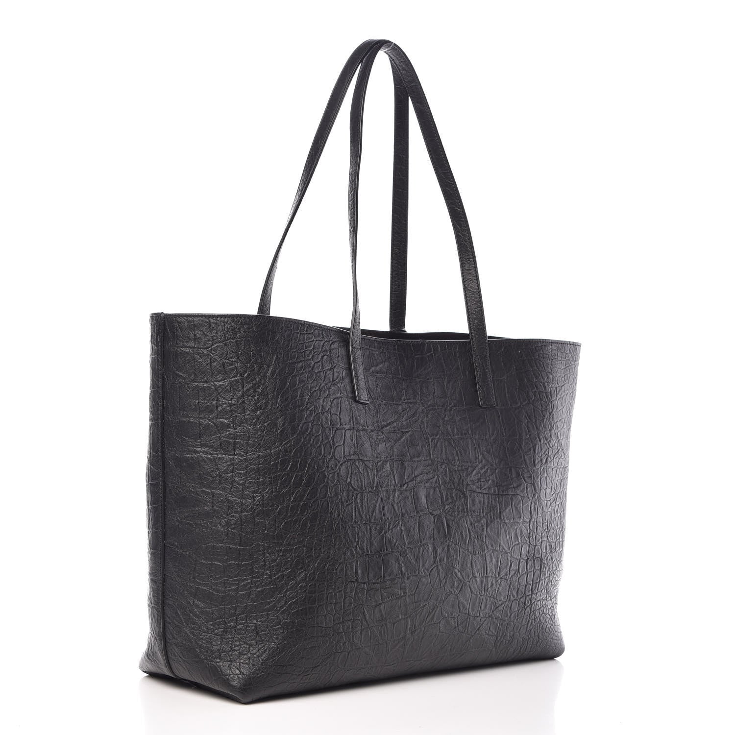 Saint Laurent Calfskin Crocodile Embossed Large Shopper Tote Black 4 of 9