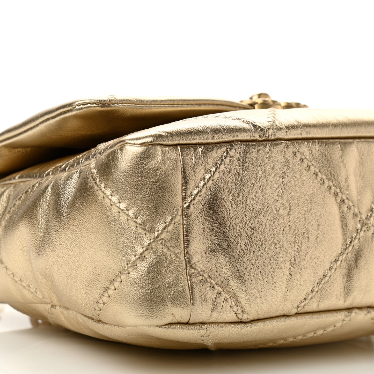 Metallic Lambskin Stitched Medium Chanel 19 Flap Gold