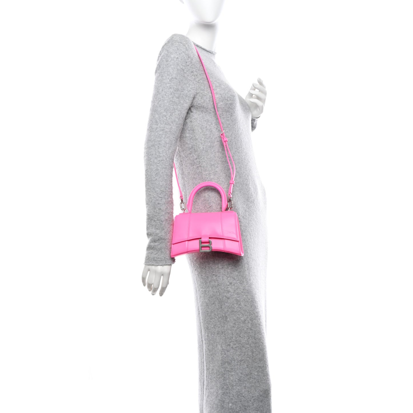 Shiny Box Calfskin Hourglass Top Handle Bag XS Fluo Pink
