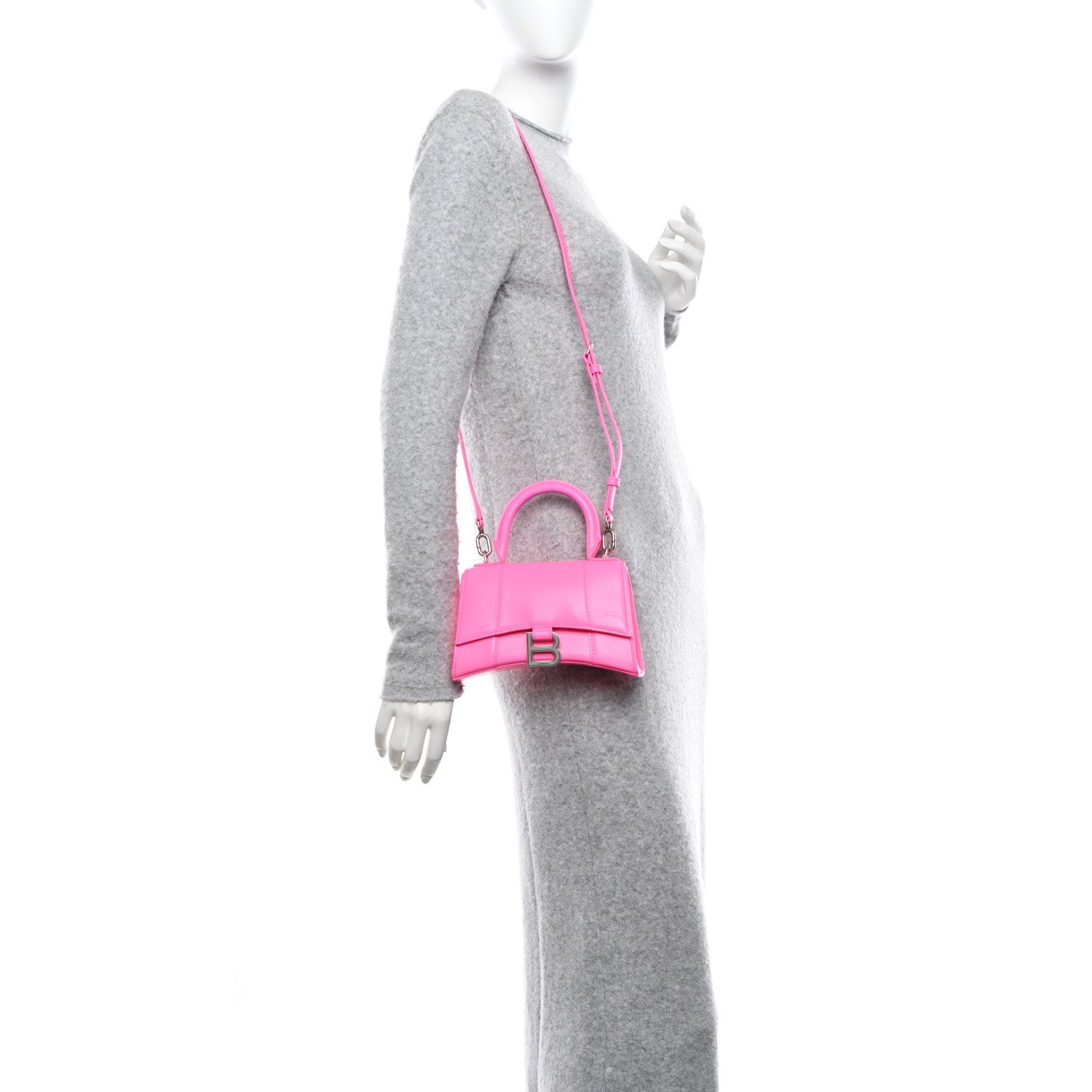 Balenciaga Shiny Box Calfskin Hourglass Top Handle Bag XS Fluo Pink 2 of 16