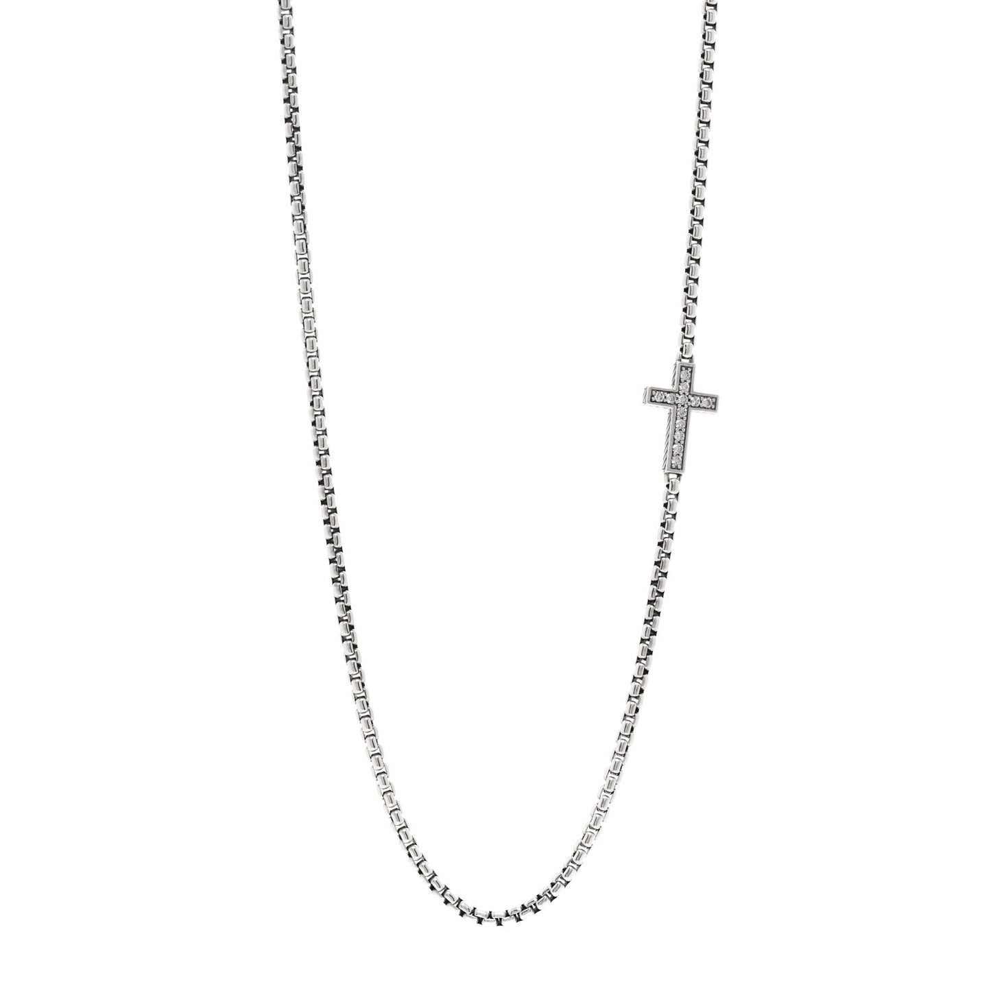 Sterling Silver Diamond Streamline Cross Station Necklace 26"