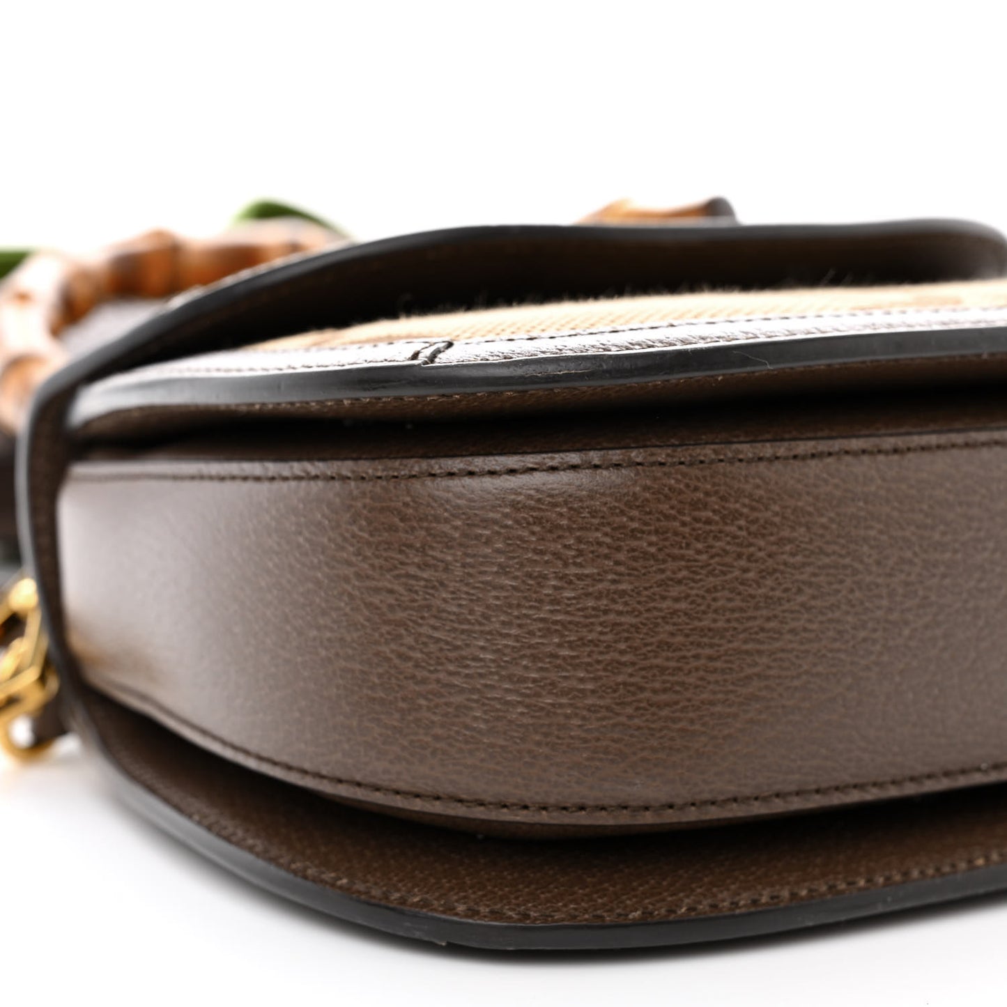 Monogram Jumbo GG Textured Dollar Calfskin Web Small Bamboo 1947 Top Handle Bag Camel Ebony New Acero