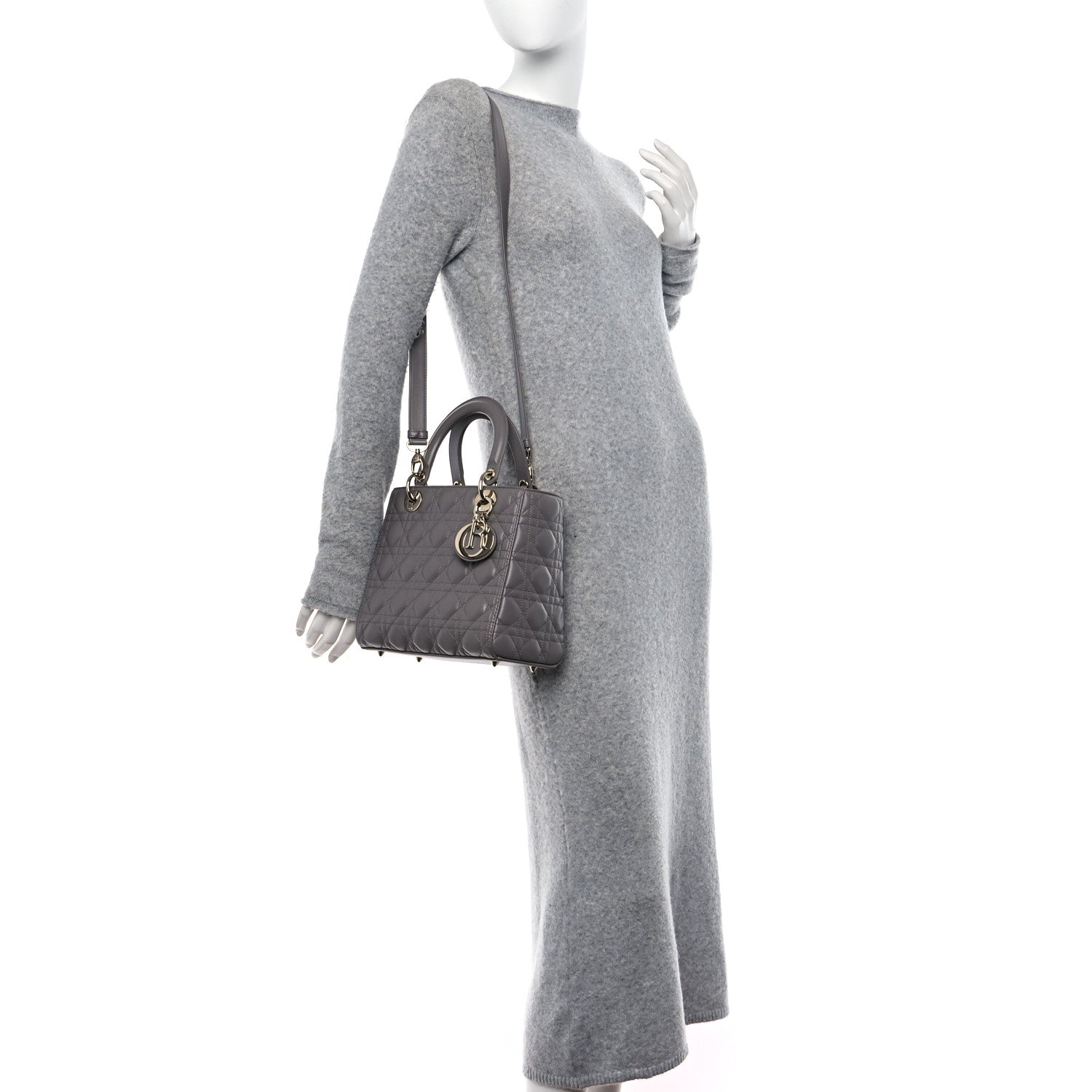 Christian Dior Lambskin Cannage Medium Lady Dior Grey 2 of 10
