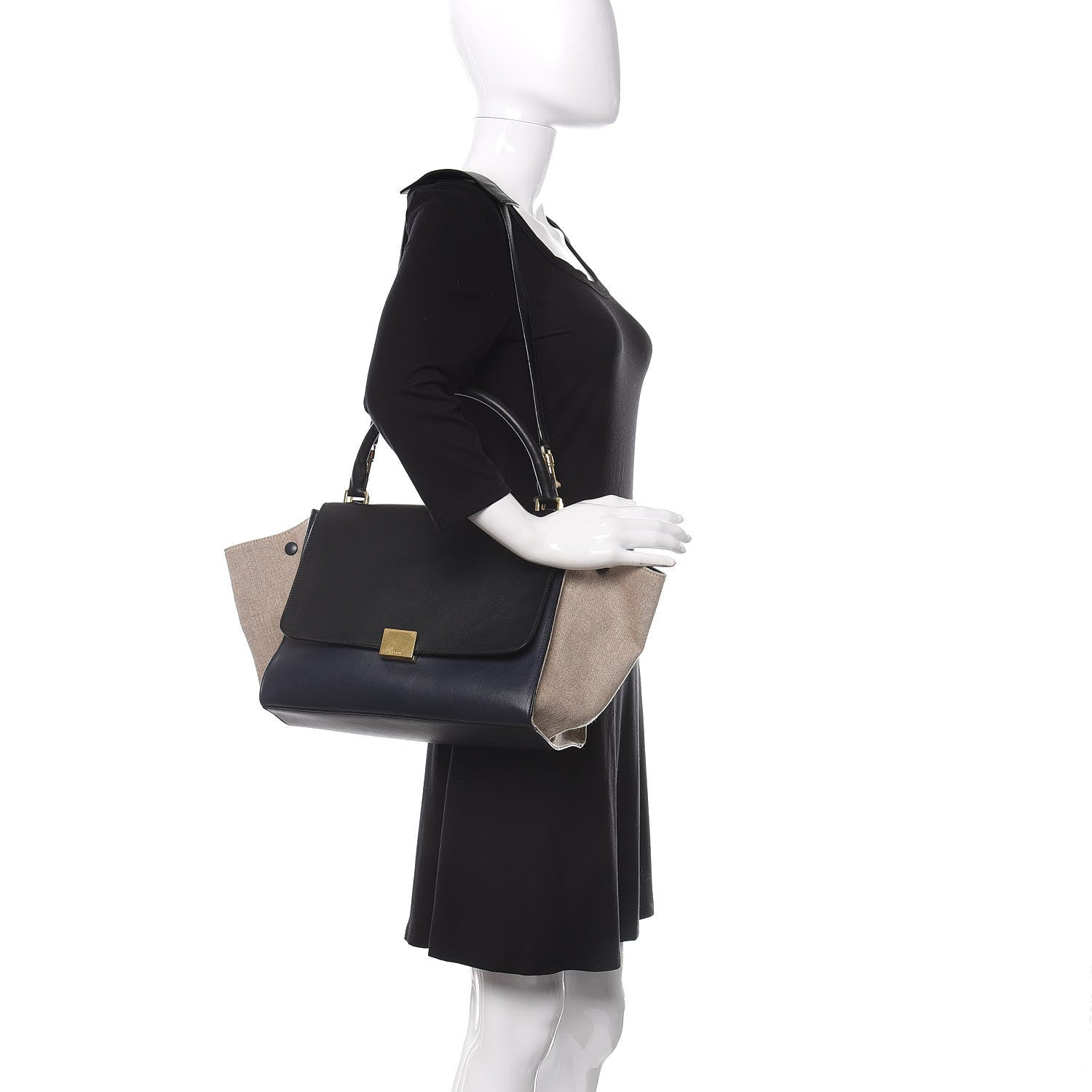 Celine Smooth Calfskin Linen Medium Tri-Color Trapeze Black Navy Blue 2 of 13