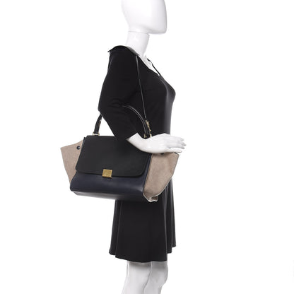Celine Smooth Calfskin Linen Medium Tri-Color Trapeze Black Navy Blue 2 of 13