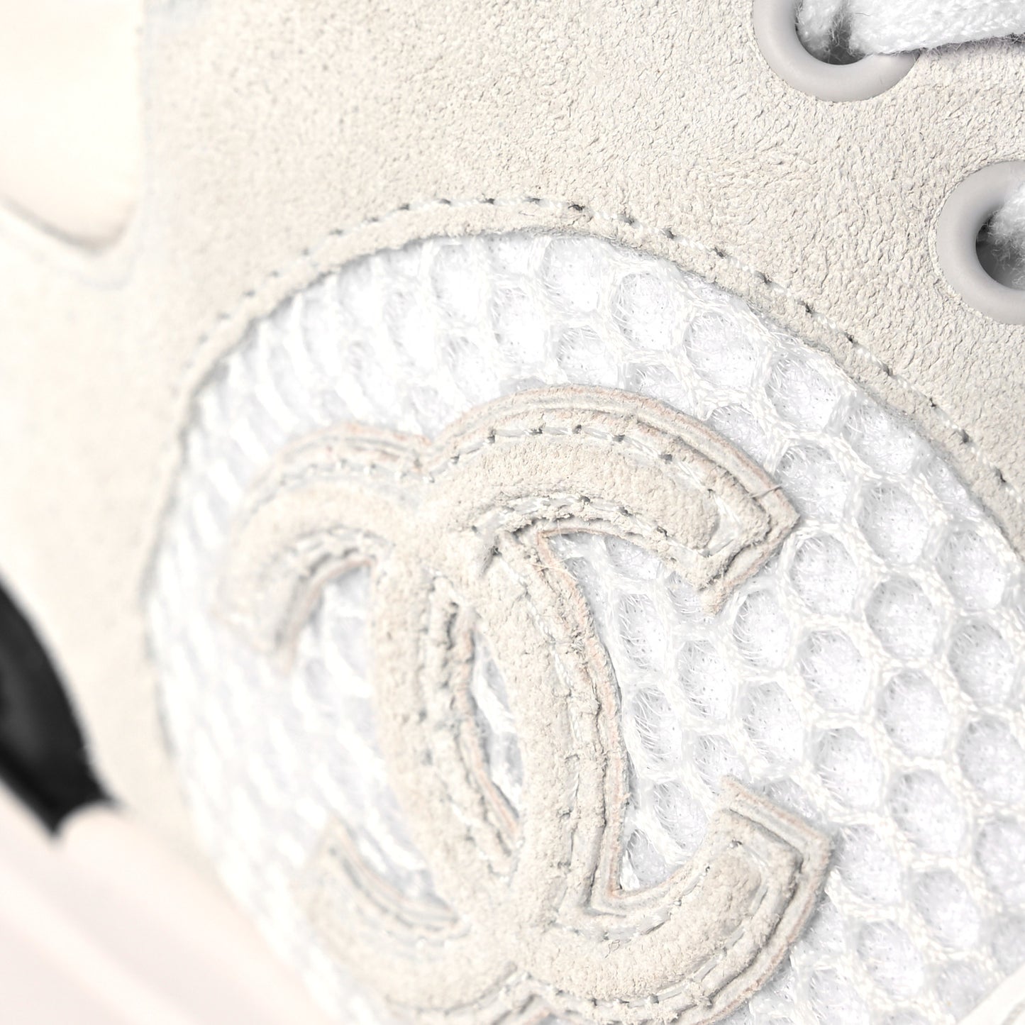 Calfskin Mesh Lycra Suede Womens Logo Sneakers 36 White