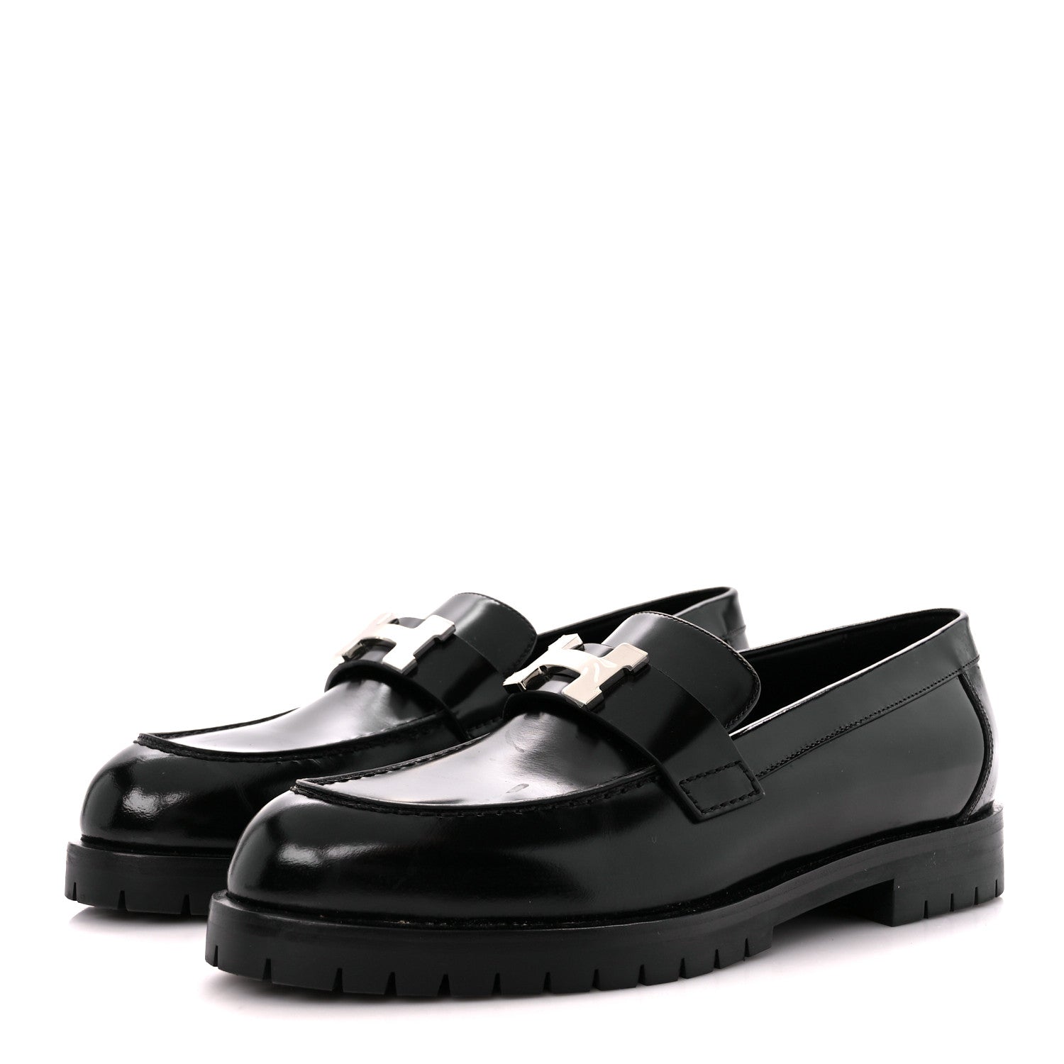 Hermes Calfskin Womens Faubourg Loafers 37 Black 3 of 10