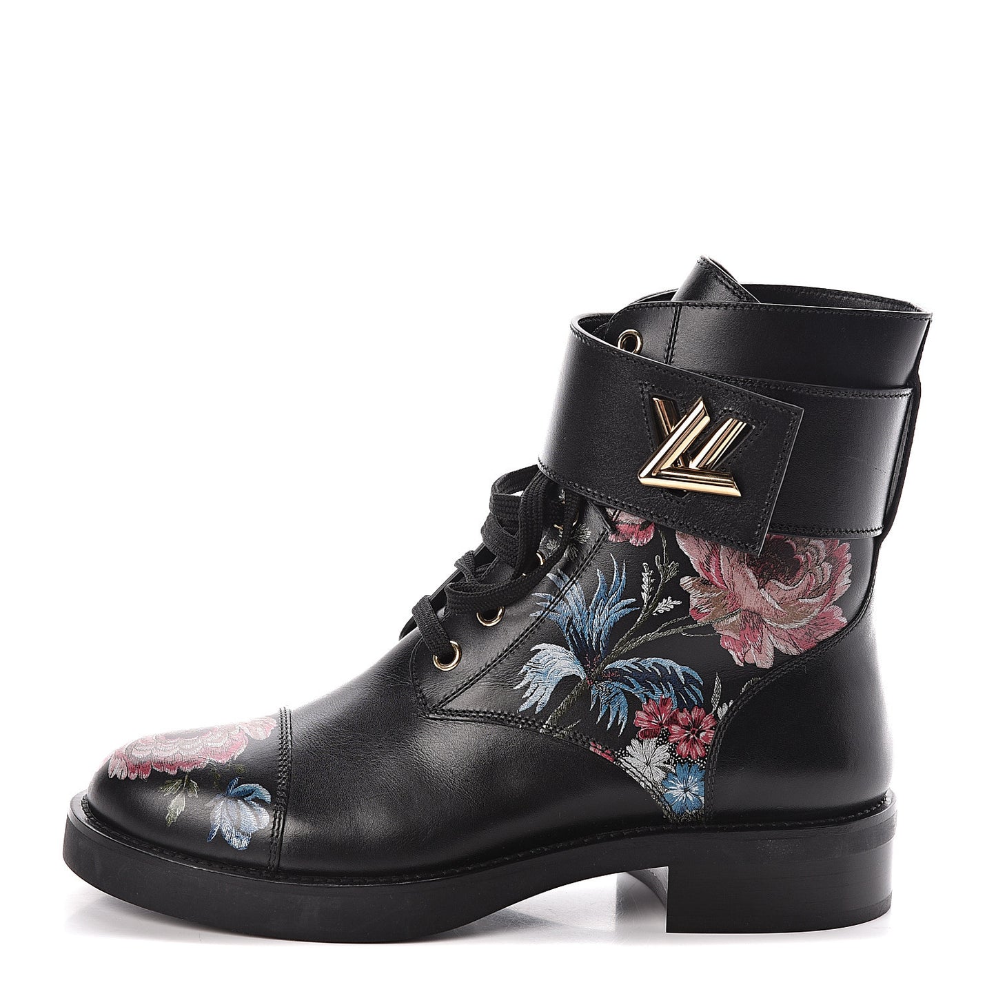 Calfskin Wonderland Ranger Flowers Boots 37.5 Black Multicolor