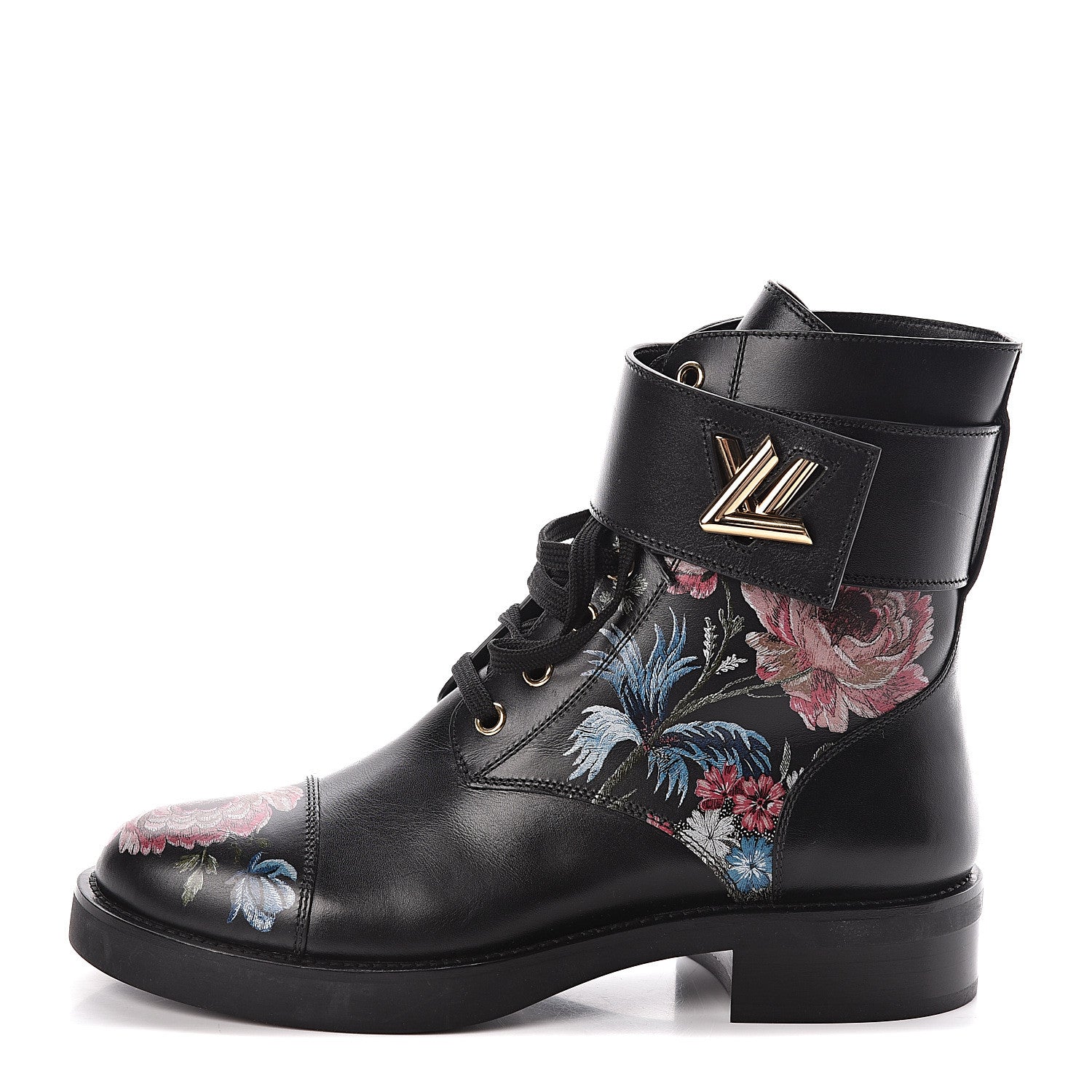 Louis Vuitton Calfskin Wonderland Ranger Flowers Boots 37.5 Black Multicolor 1 of 7