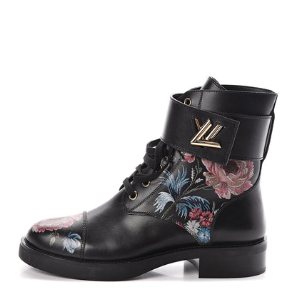 Louis Vuitton Calfskin Wonderland Ranger Flowers Boots 37.5 Black Multicolor 1 of 7