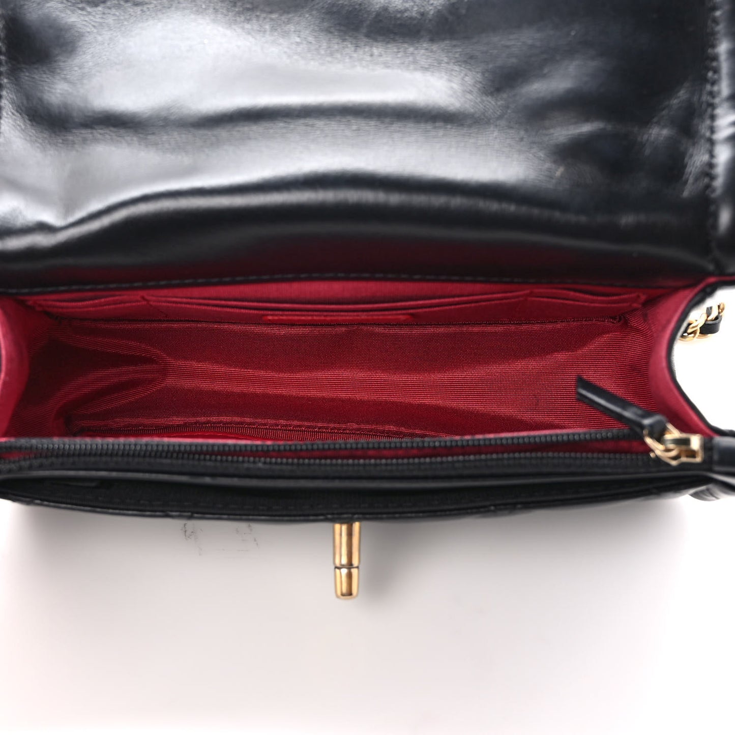 Shiny Lambskin Flap Clutch With Chain Black